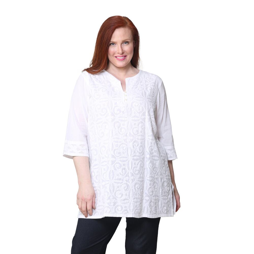 La Cera Oversized Blouse XL Beachy Coastal Grandma Lightweight Bohemian Casual